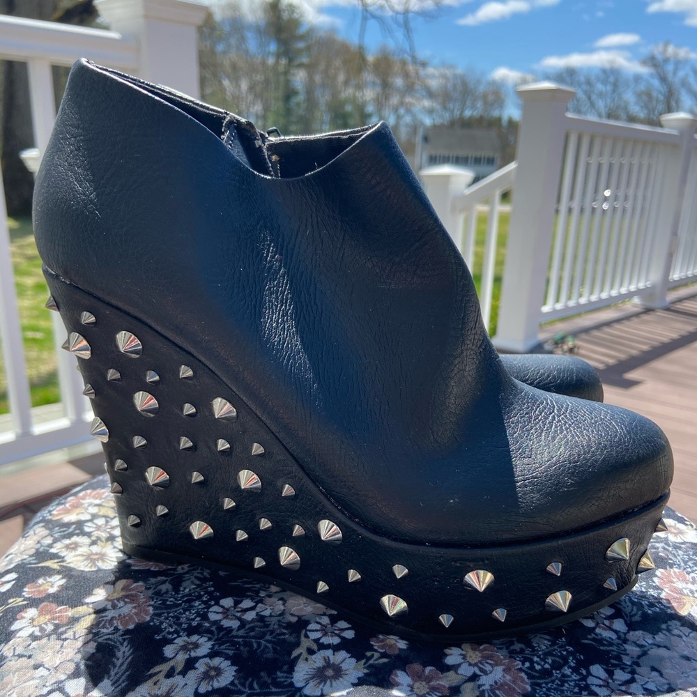 Studded Faux Leather Platform Wedges
